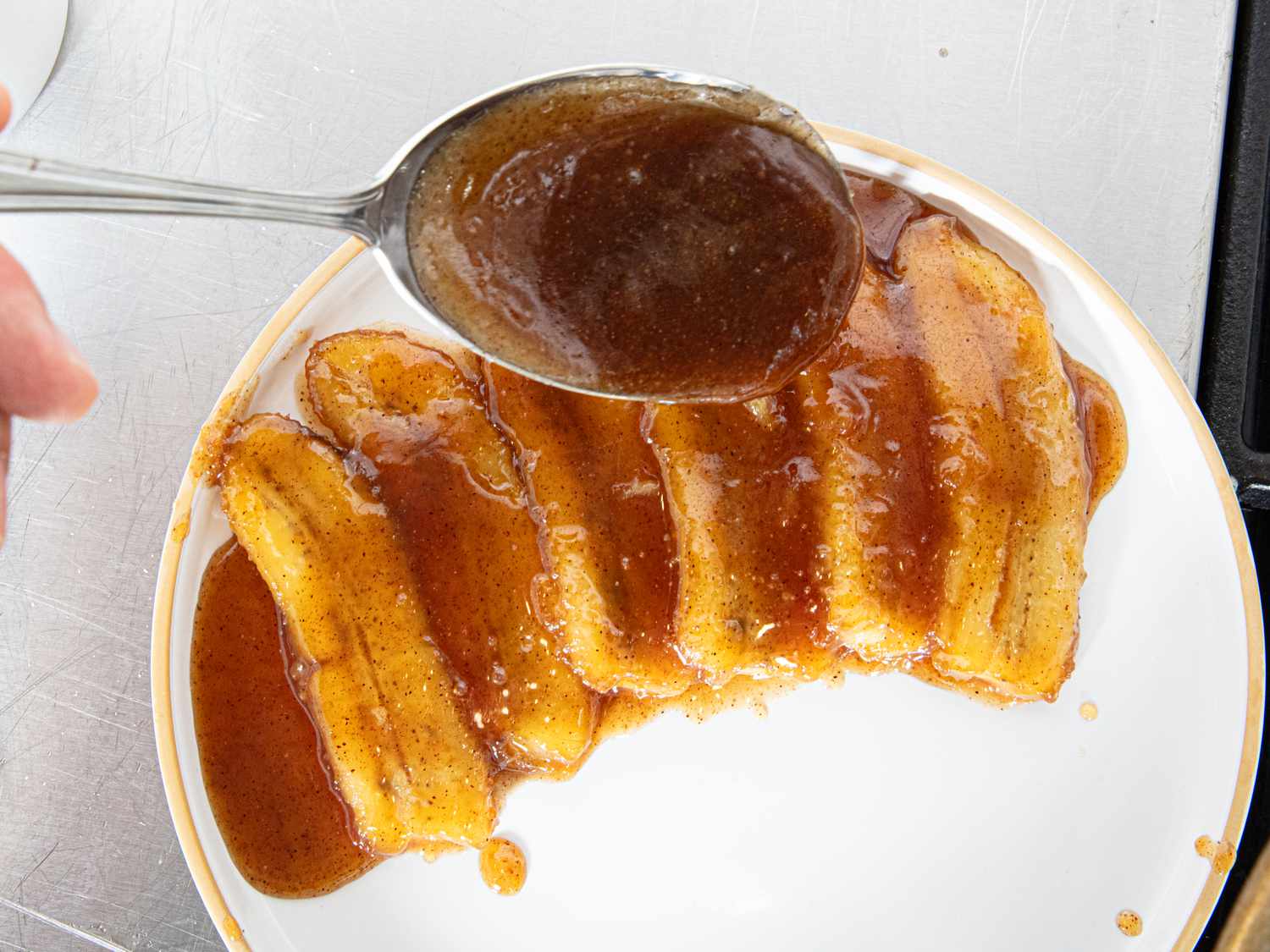 Overhead view of banana foster