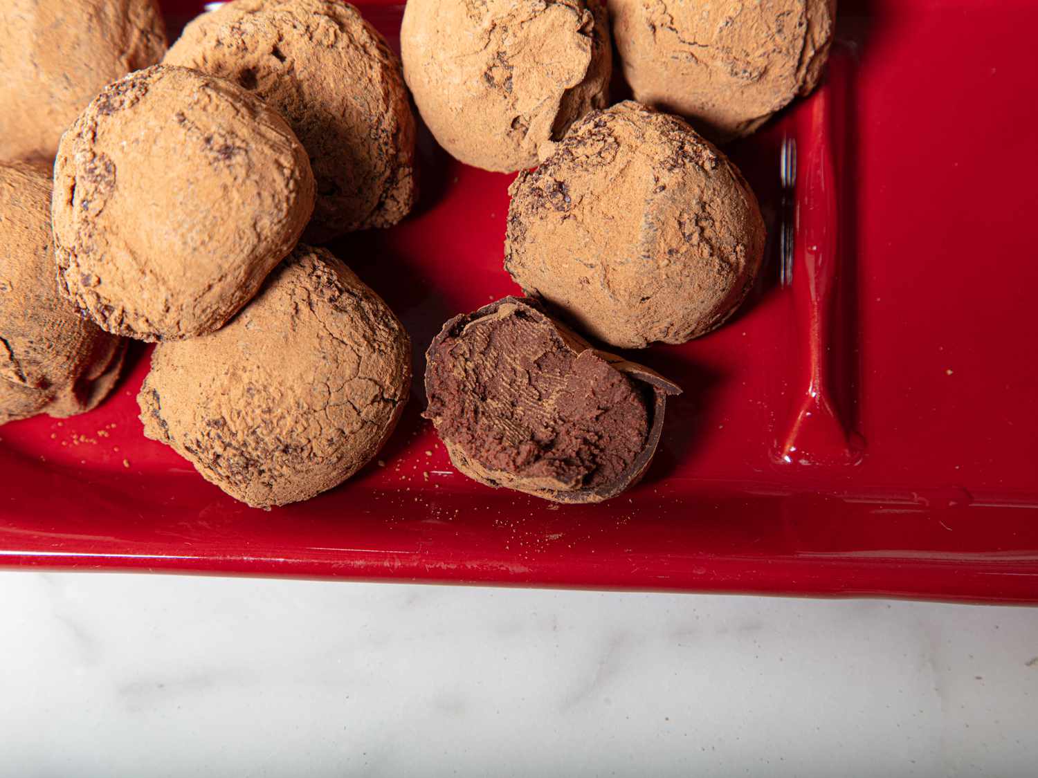 Overhead view of water ganache truffles