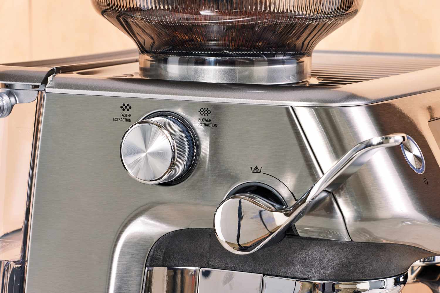 Close up of the details on Breville Barista Touch Impress Espresso Machine with Grinder