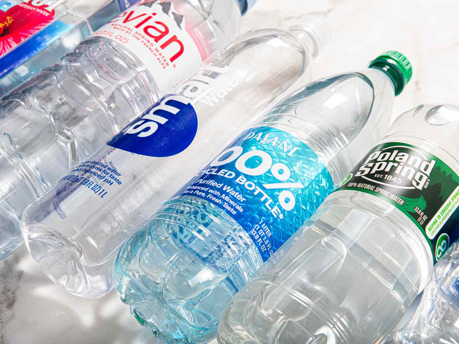 Different selections of bottled water.