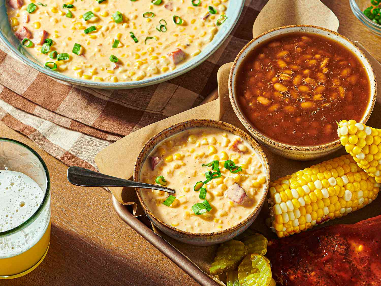 Side view of serving of cheesy corn