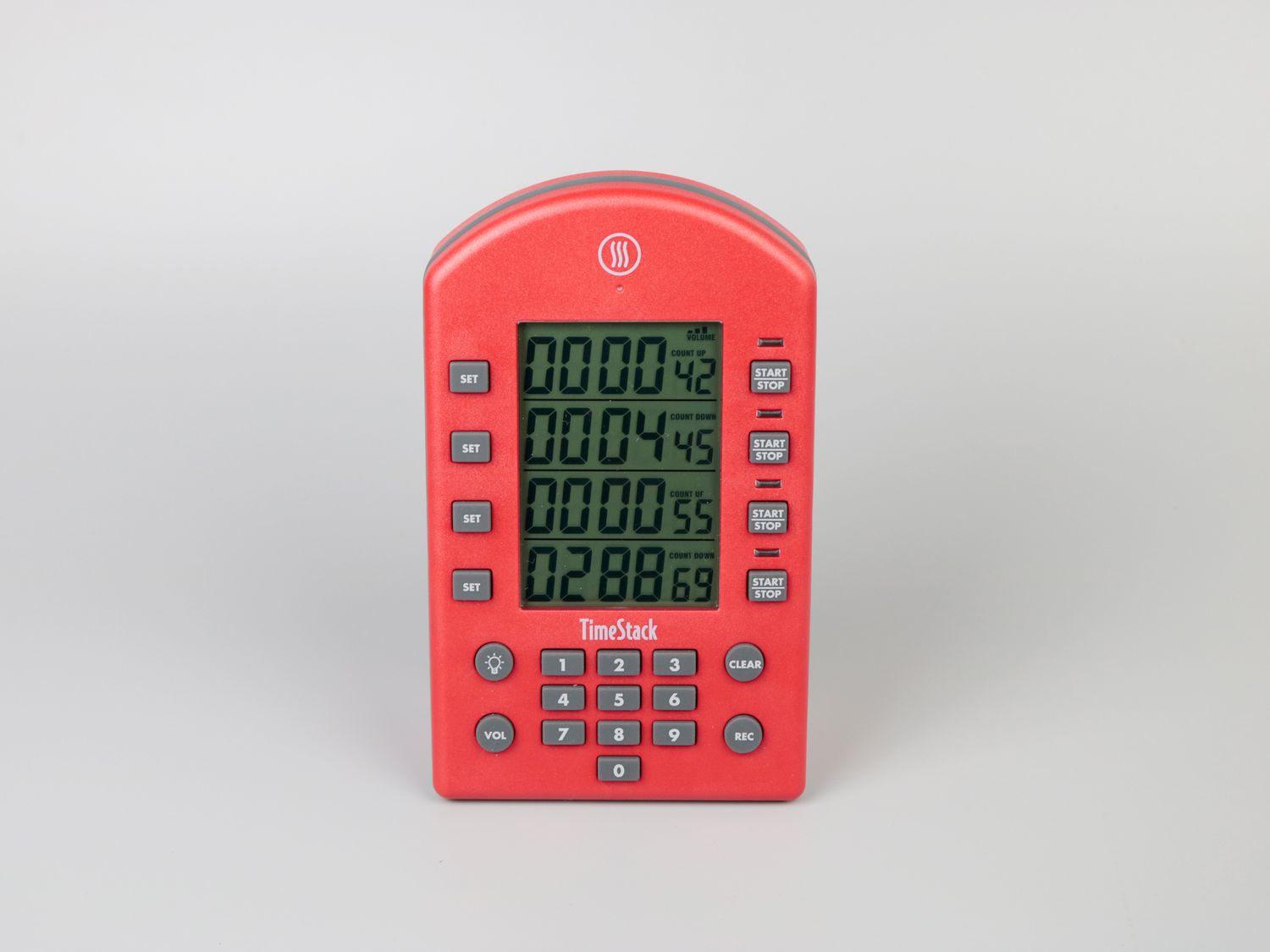 a large kitchen timer with four different timers running