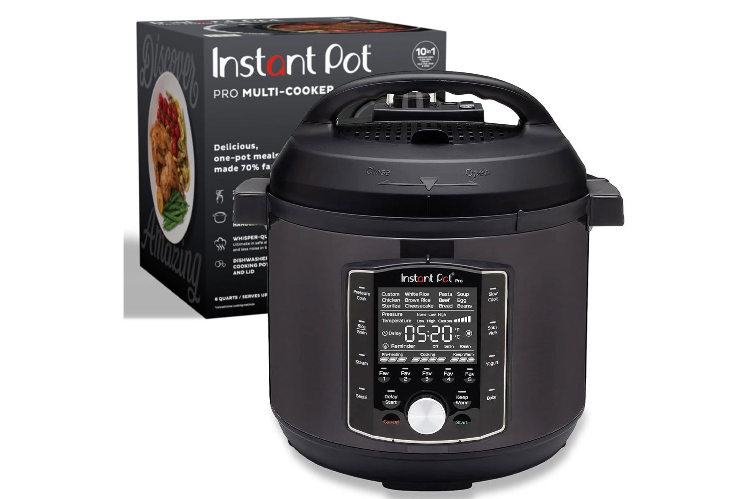 Instant Pot Pro 10-in-1 Pressure Cooker, Slow Cooker, Rice/Grain Cooker, Steamer, Sauté, Sous Vide, Yogurt Maker, Sterilizer, and Warmer, Includes App With Over 800 Recipes, Black, 6 Quart
