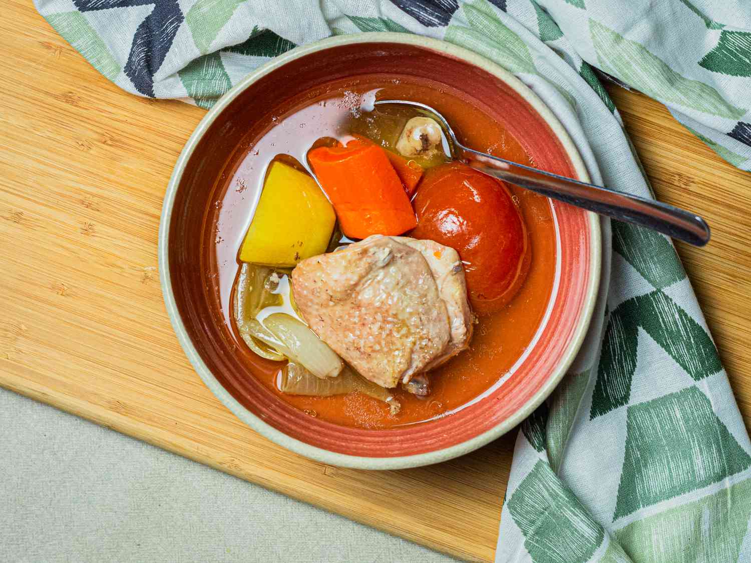 Overhead view of ABC soup 