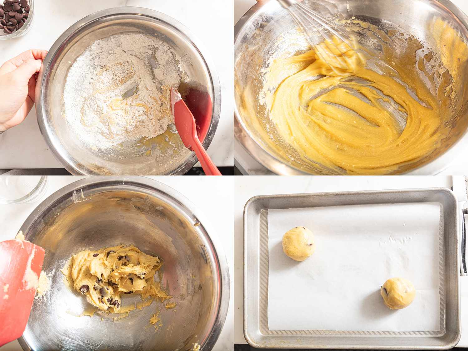 Four image collage of making cookie dough