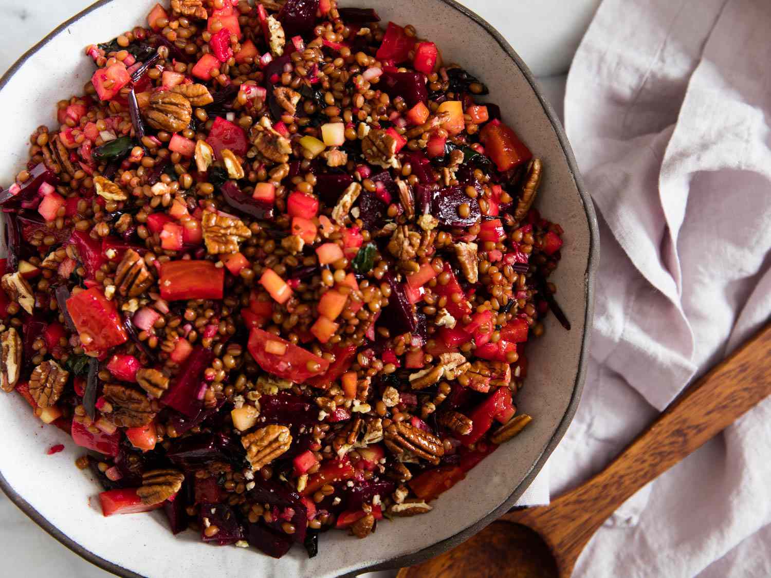 Beet and Wheat Berry Salad With Pickled Apples and Pecans