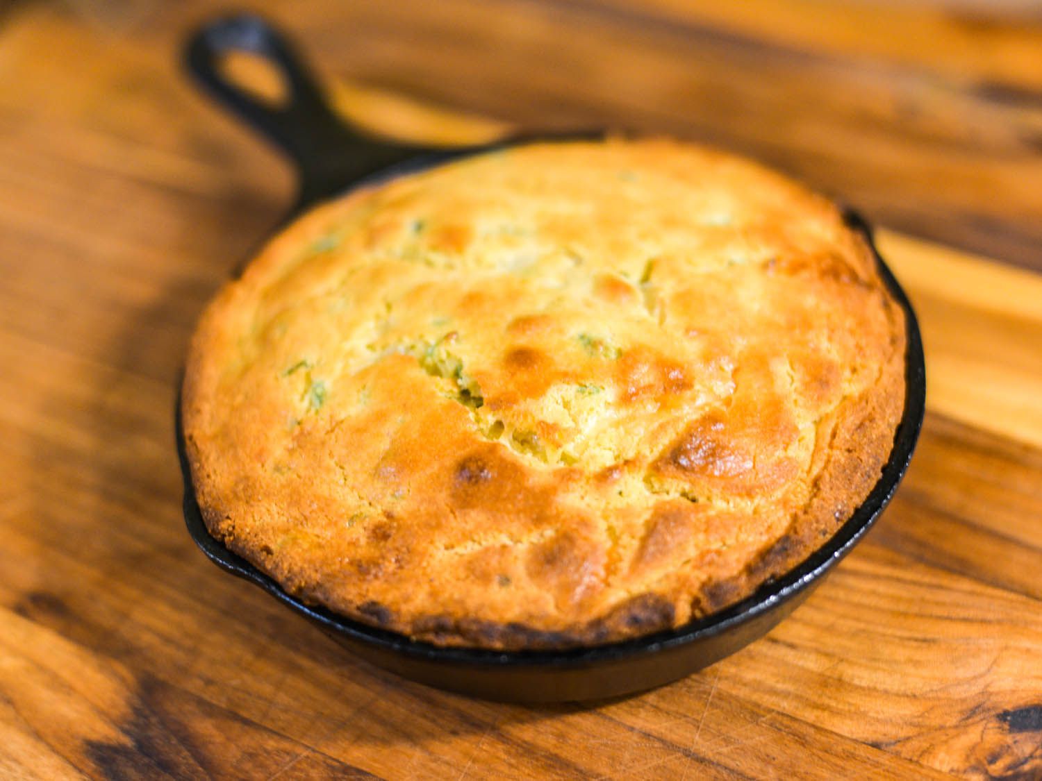 Jalapeno jack cornbread in a skillet.