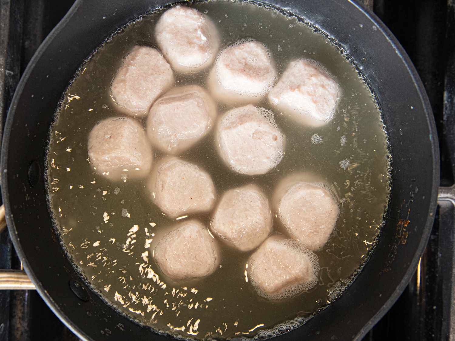 Overhead view of pork meatballs
