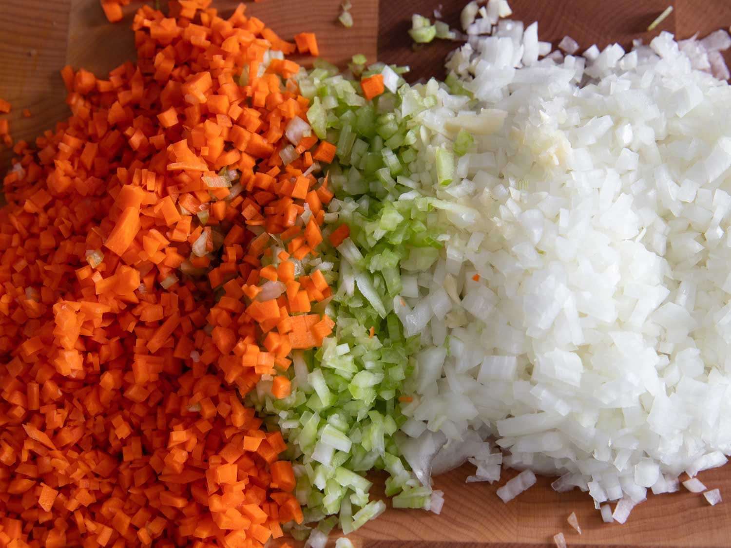 Mirepoix: carrot, celery, onion