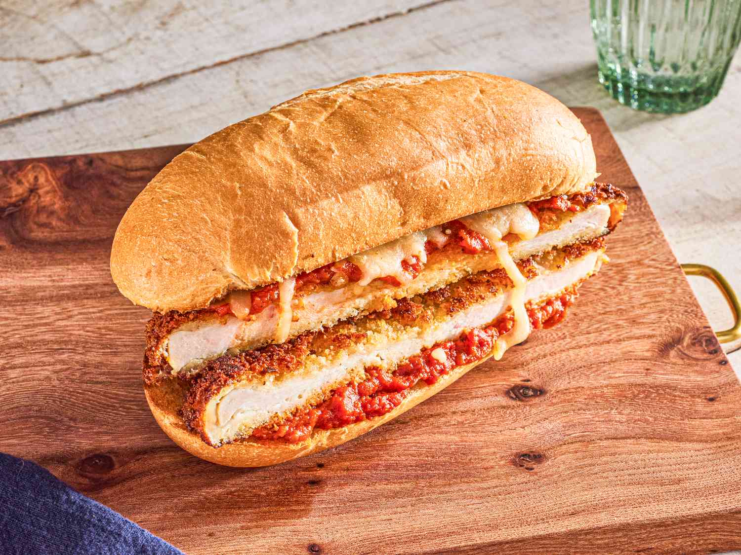 Side view of chicken parm sandwich