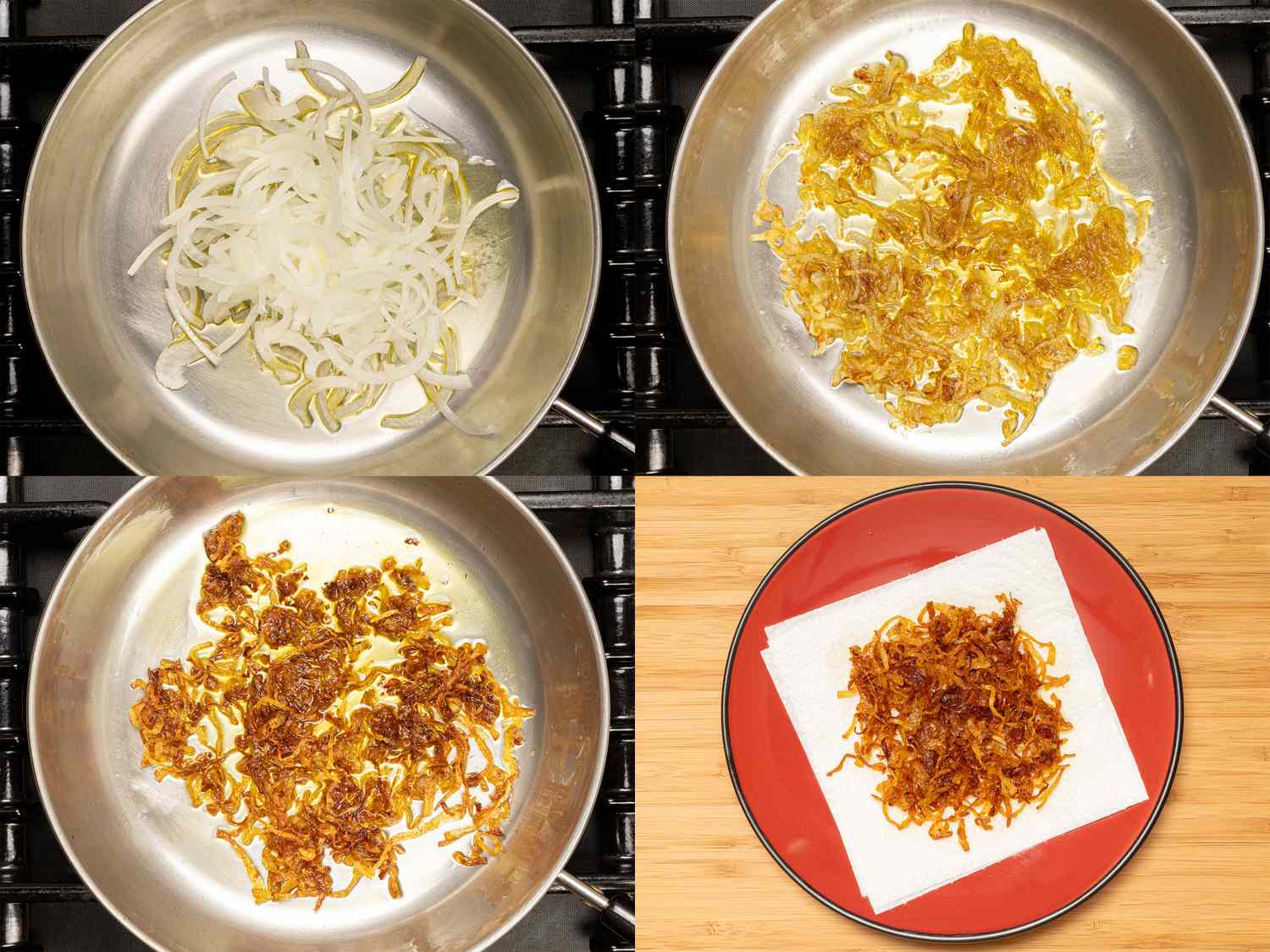Four steps to preparing crispy golden fried onions
