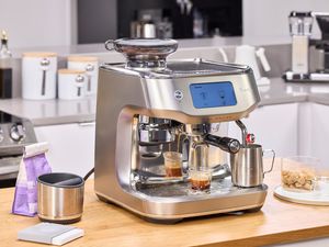 The Breville The Oracle Dual Boiler Espresso Machine on a kitchen countertop