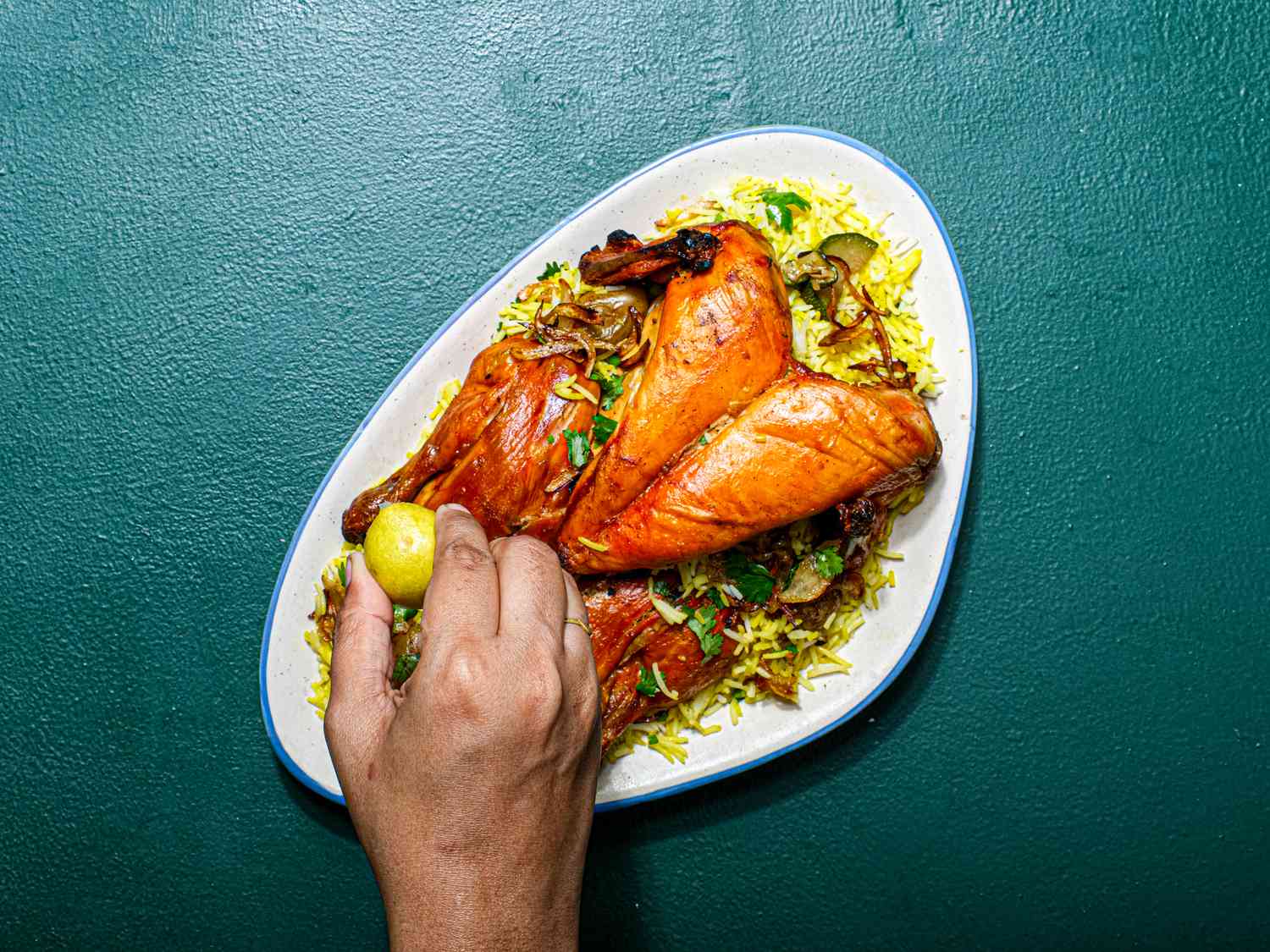 Overhead view of squeezing lime