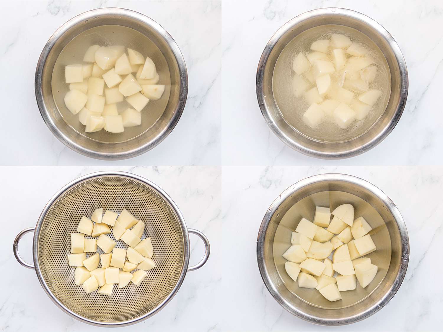 rinsing and draining russet potatoes