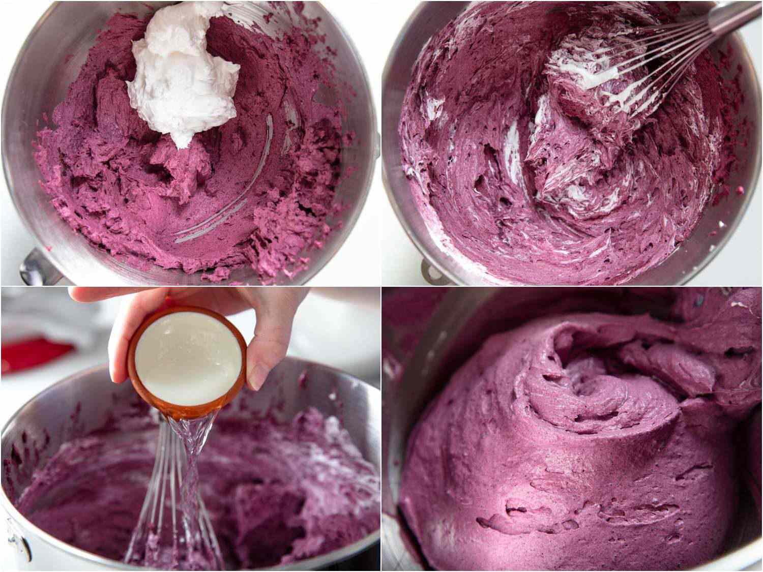 folding meringue into the blueberry whipped cream