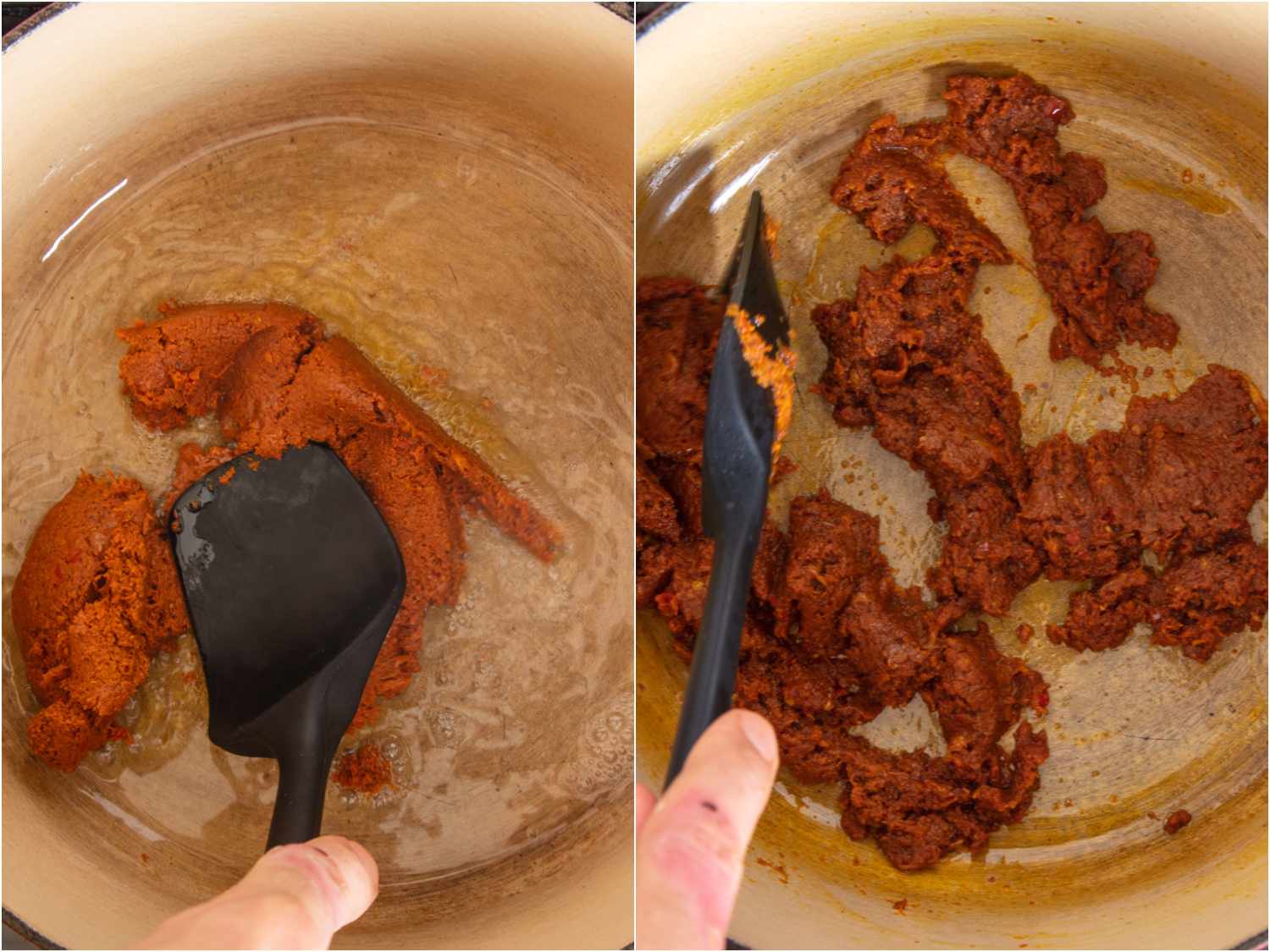 southern Thai curry paste in a dutch oven, stirring to break up