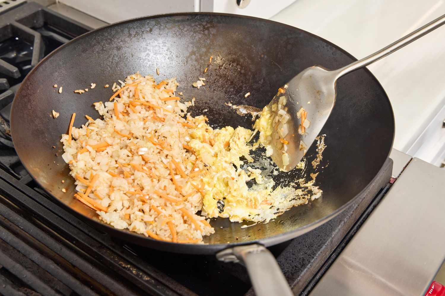 Fried rice is made in the Made In 13 Inch Seasoned Carbon Steel Wok
