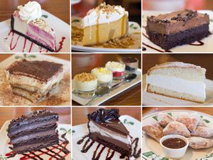 A nine image collage of Olive Garden desserts 