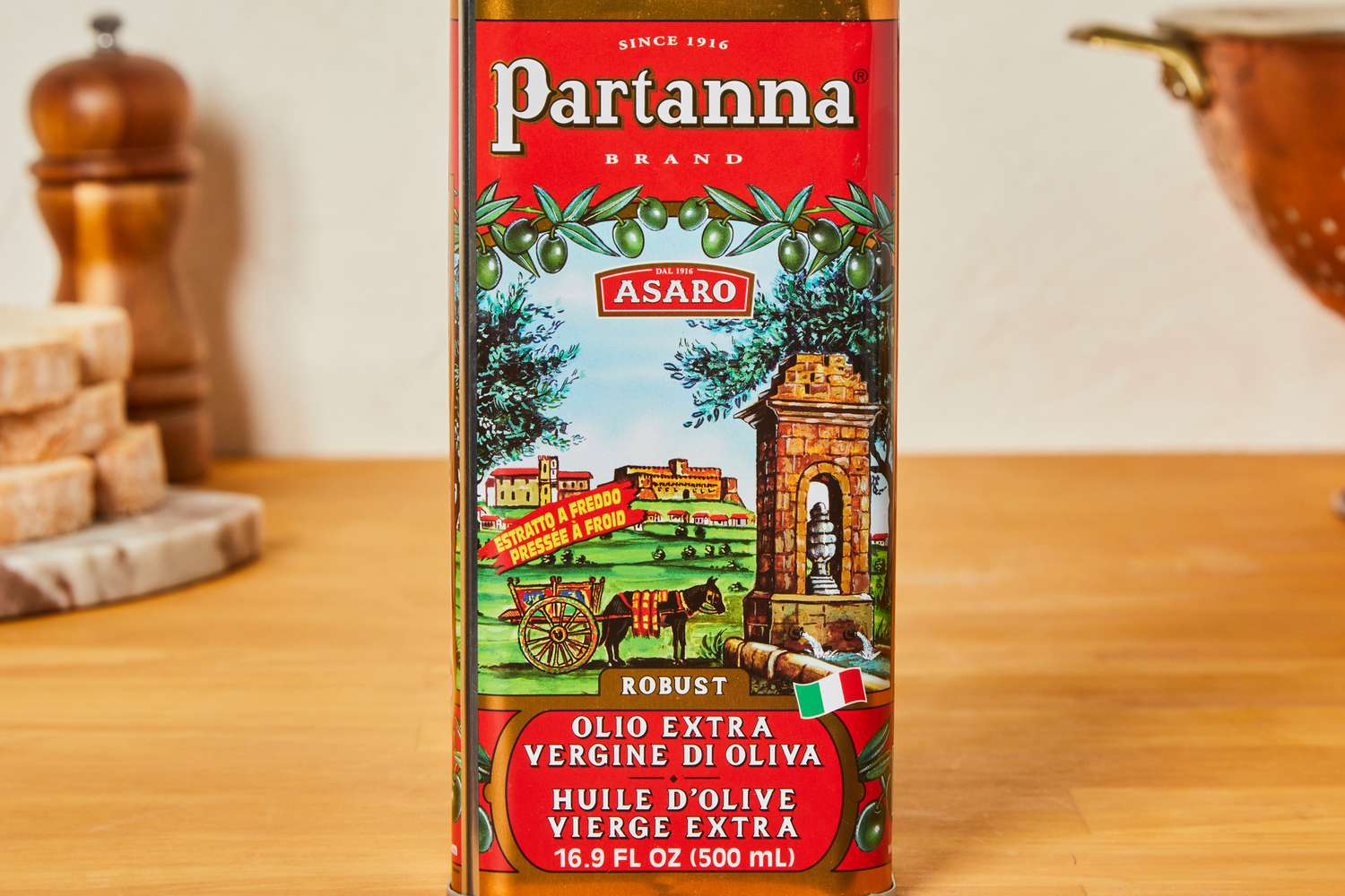 A tin of Paranna olive oil.