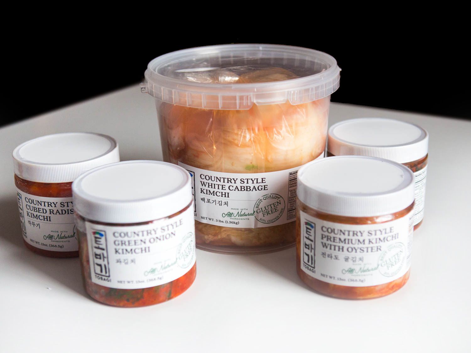 An assortment of kimchi jars.