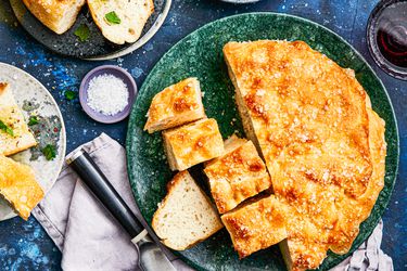 Overhead view of homemade focaccia