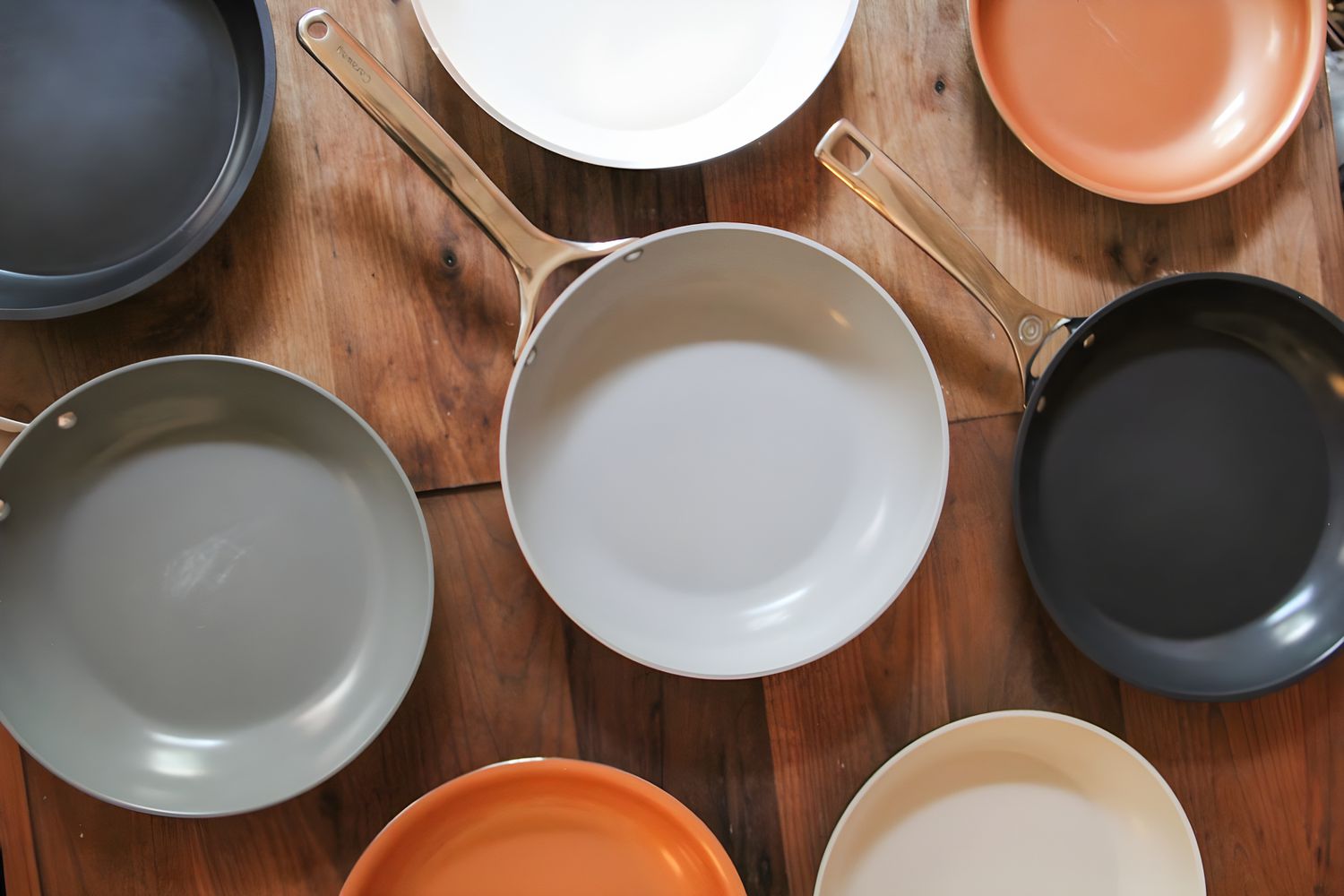 Ceramic skillets displayed next to each other