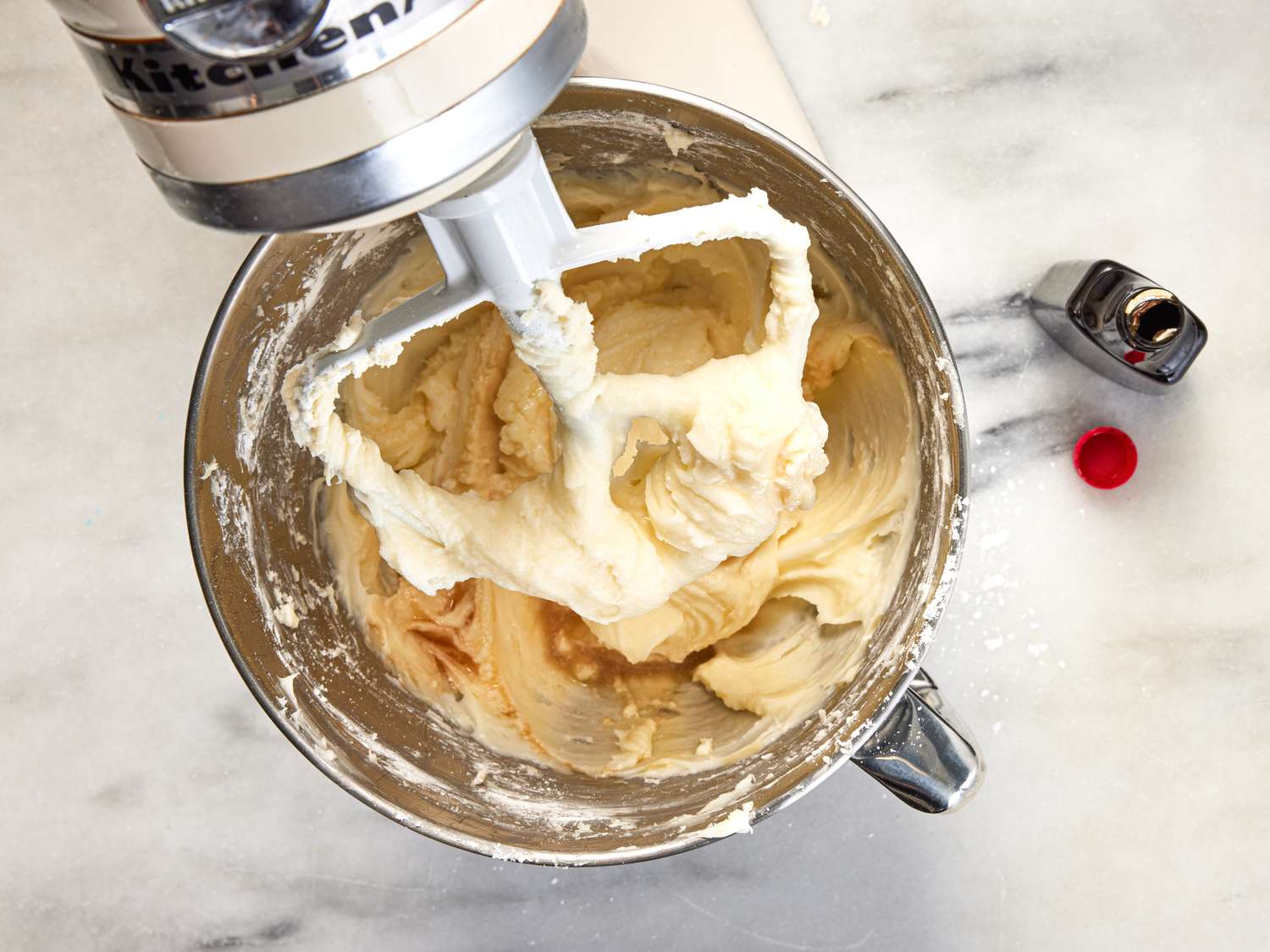 Overhead view of prepping frosting