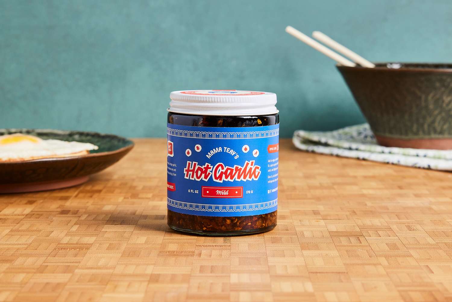 Mama Teav's Hot Garlic on table