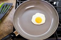 A sunny side-up egg being cooked in a Fissler Ceratal Classic 11" Pan