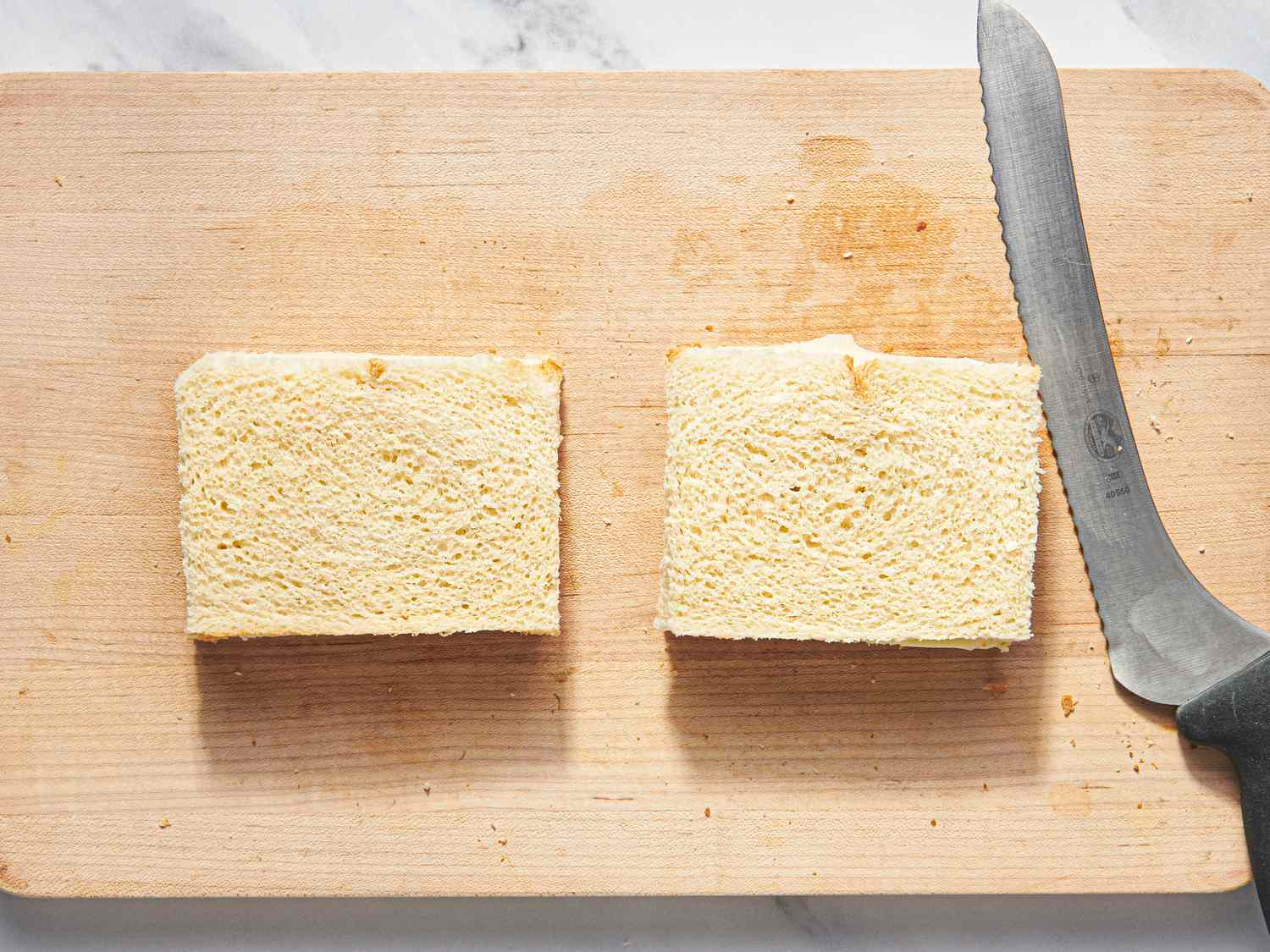 Overhead view of crusts cut off 