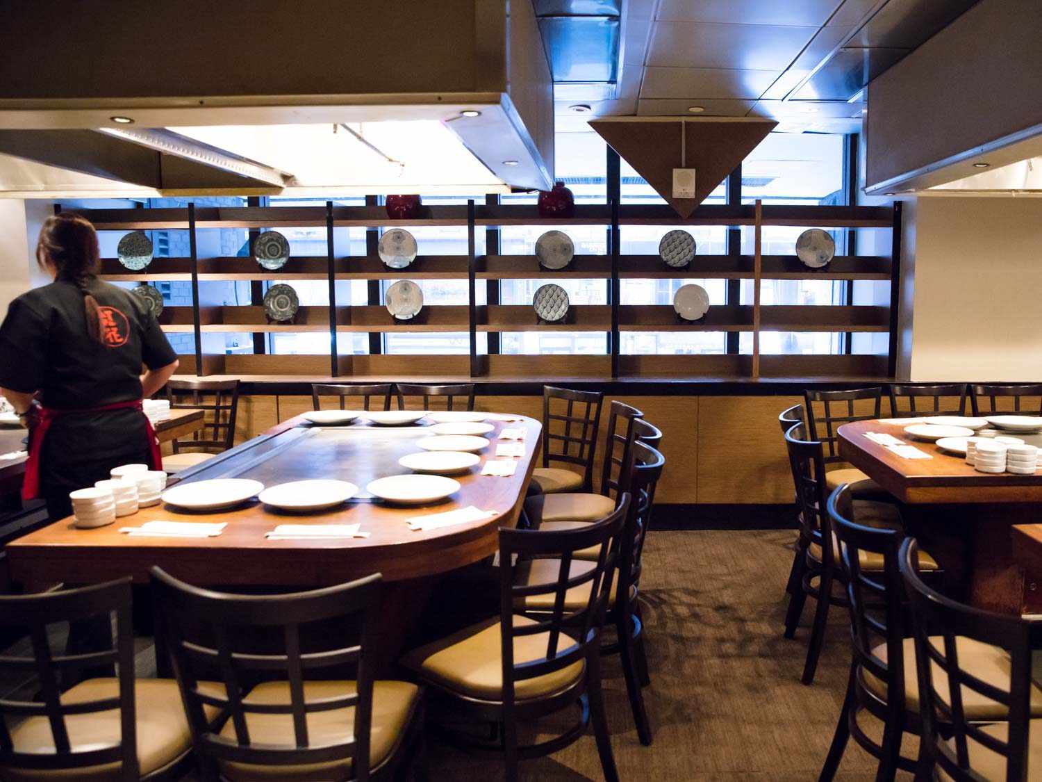 Decorative plates on display at Benihana's flagship location in Manhattan.