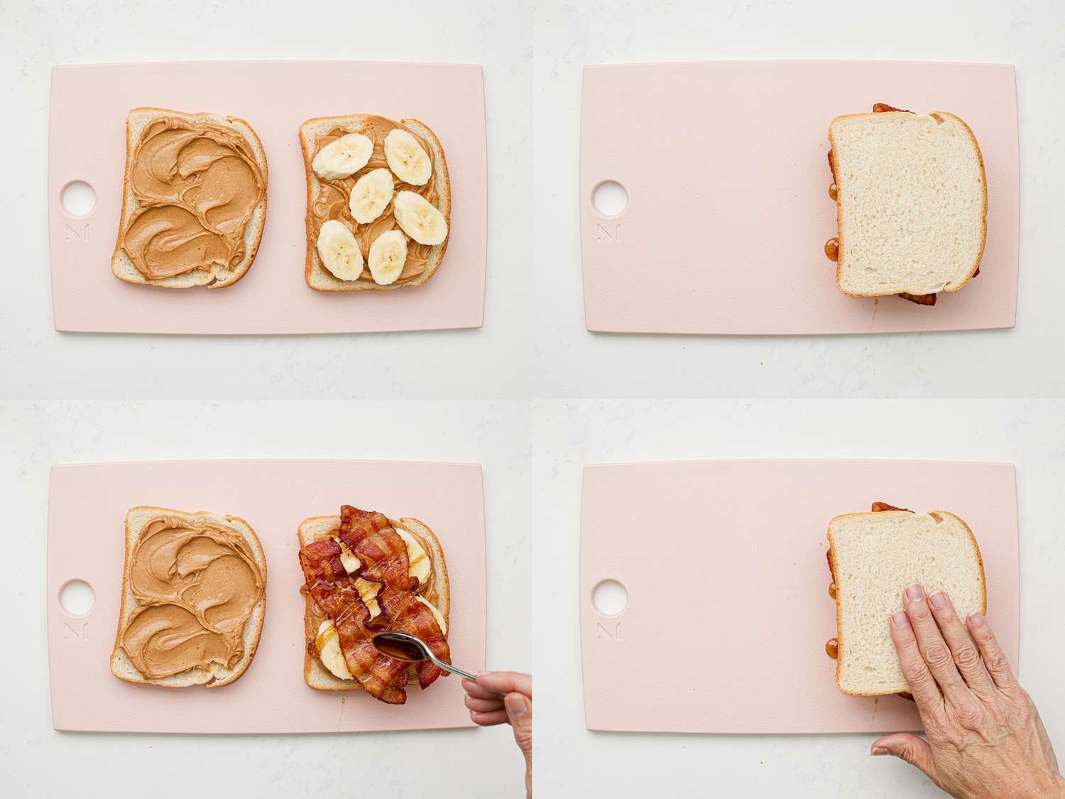 Four image collage of building sandwich