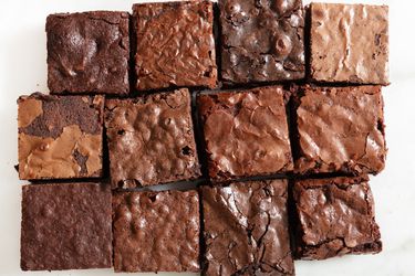 Overhead view of baked brownies
