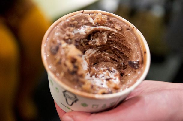 A "concrete," or frozen custard with mix-ins, served in a paper bowl.