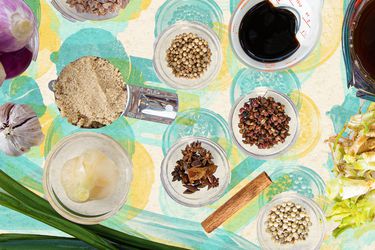 Overhead view of a mis en place 