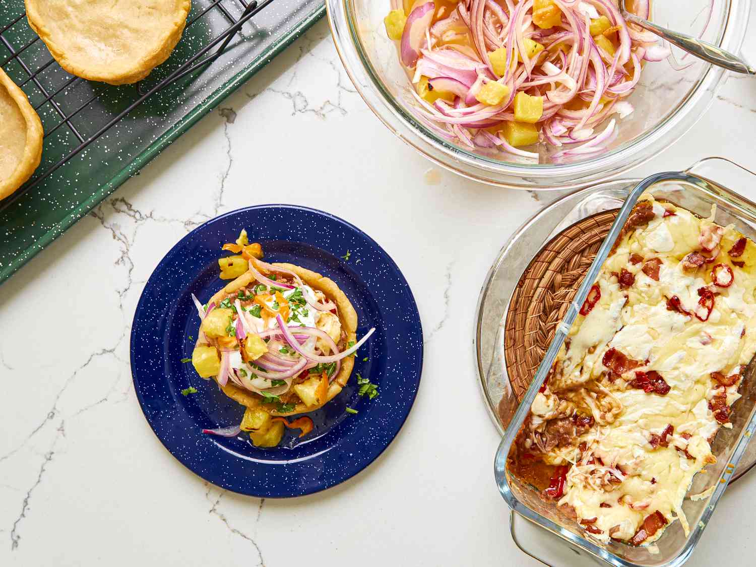 Overhead view of sopes being assembled.