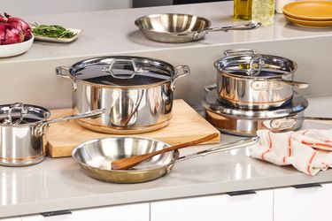 The All-Clad Copper Core 10-Piece Cookware Set on a kitchen countertop