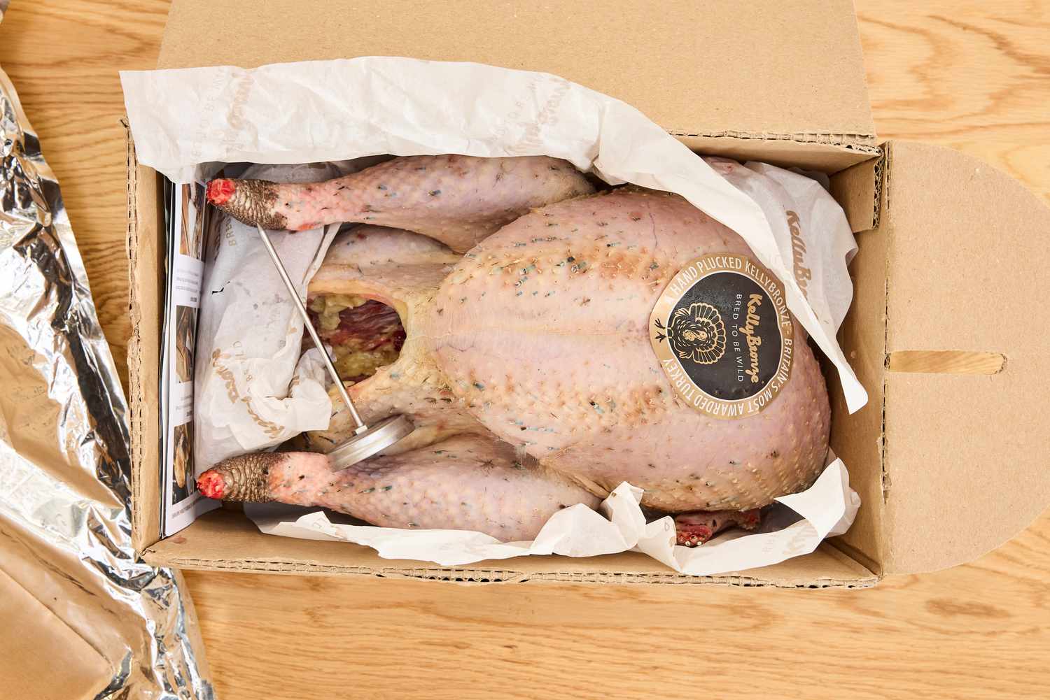 A top-down view of the KellyBronze Turkey in its packaging