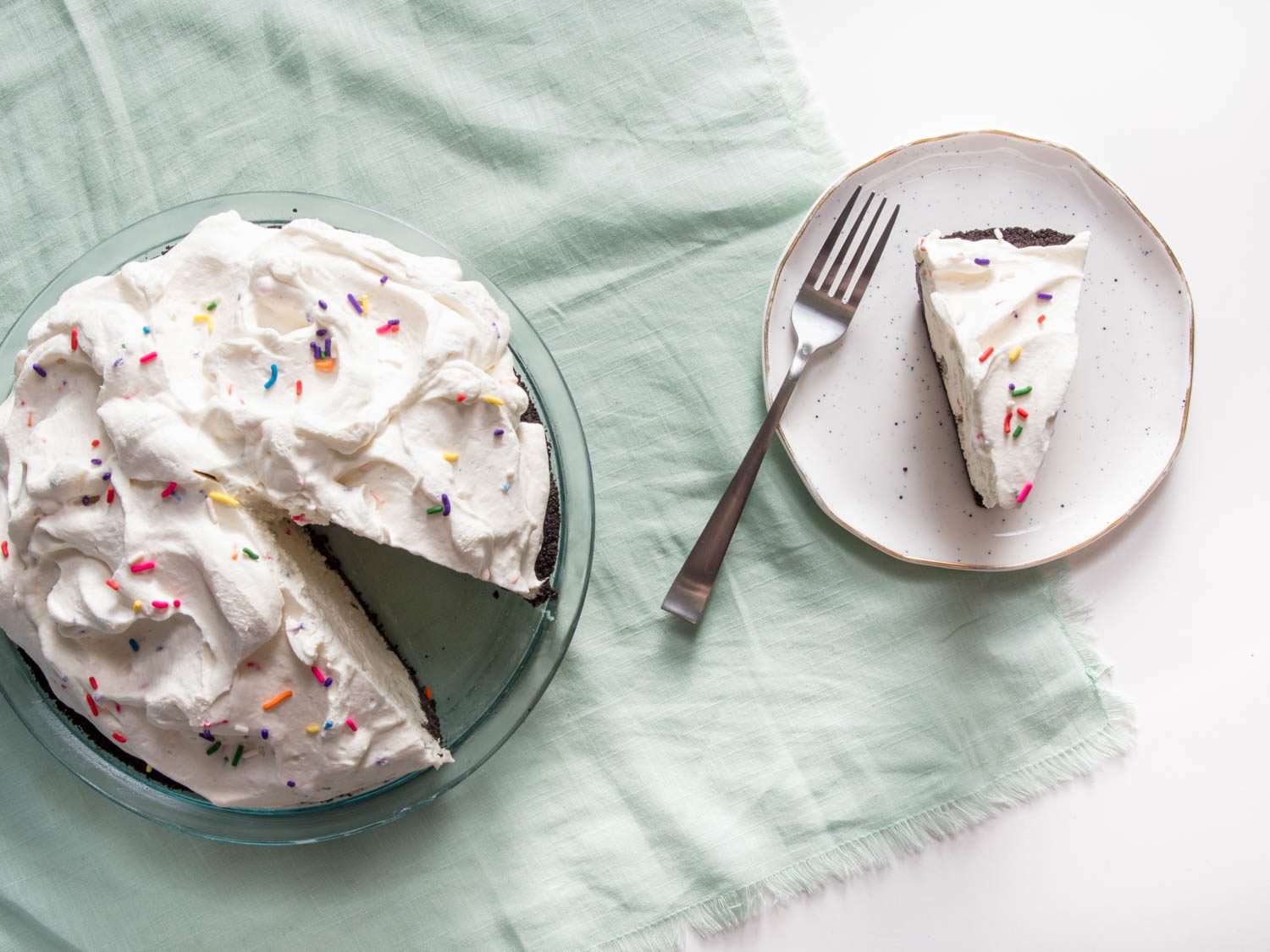 no-churn ice cream pie with a slice set out