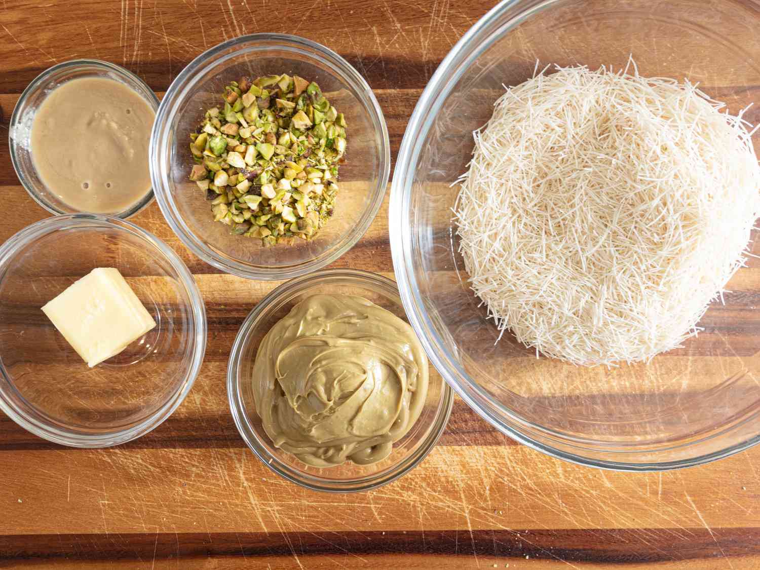 mis en place of ingredients on wooden board