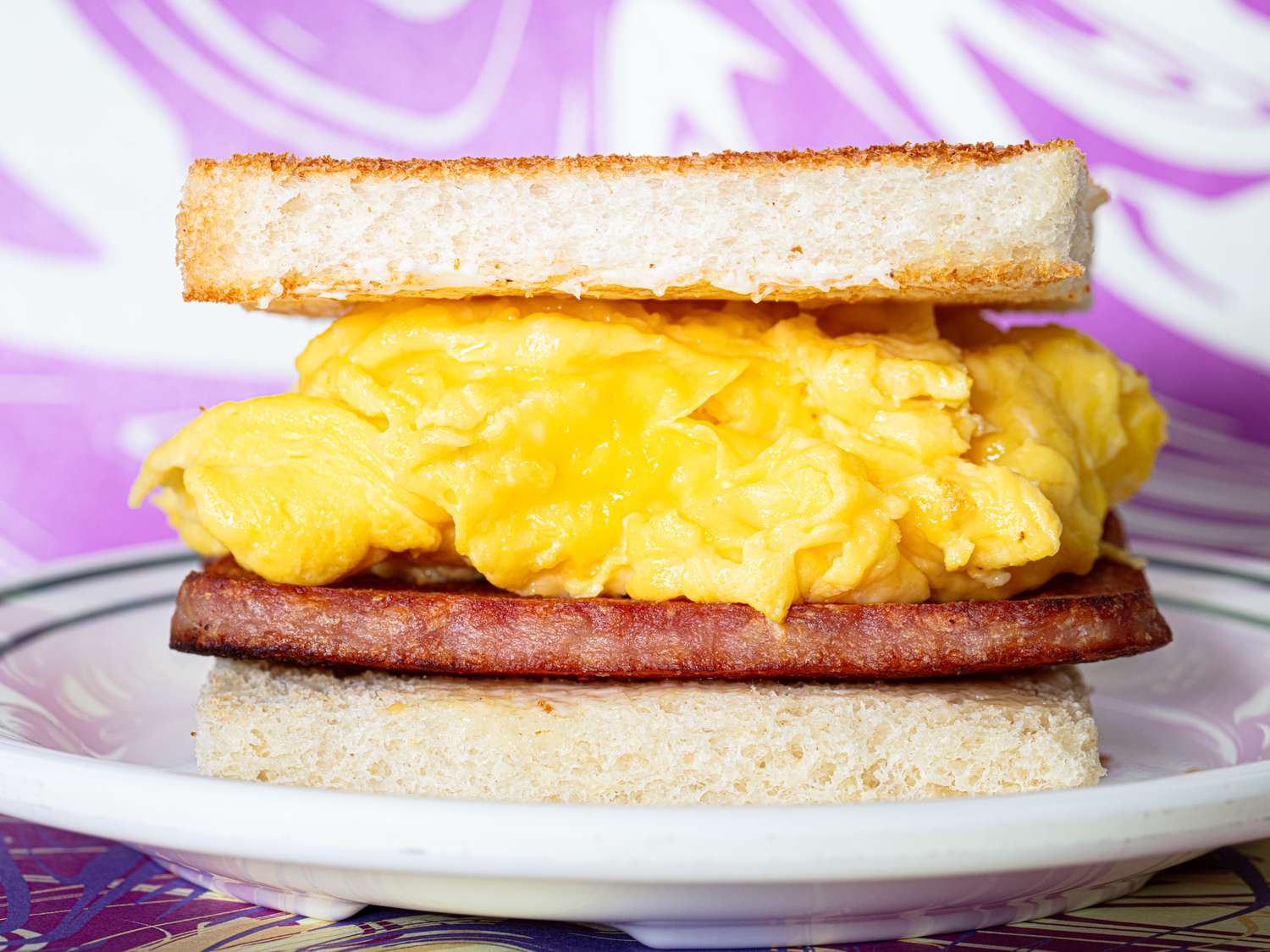 Side view of spam and egg