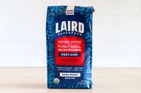 A bag of Laird Superfood Organic Coffee with Functional Mushrooms, dark roast ground