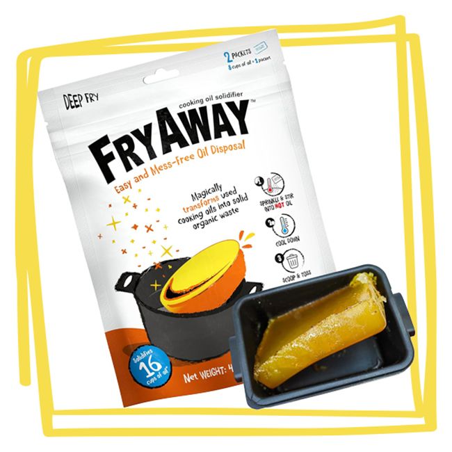 A FryAway packaging with a product sample in a tray