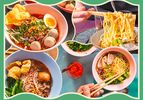 collage of Thai soups on a green background