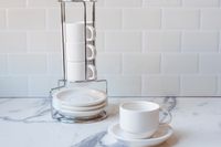 Sweese Porcelain Stackable Espresso Cups on a marble counter top 