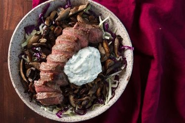 20180726-MHT-broiling-strip-steak-mushrooms-sour-cream-chives-finished-overhead-vicky-wasik-6-