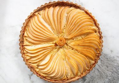 Overhead view of pear tart
