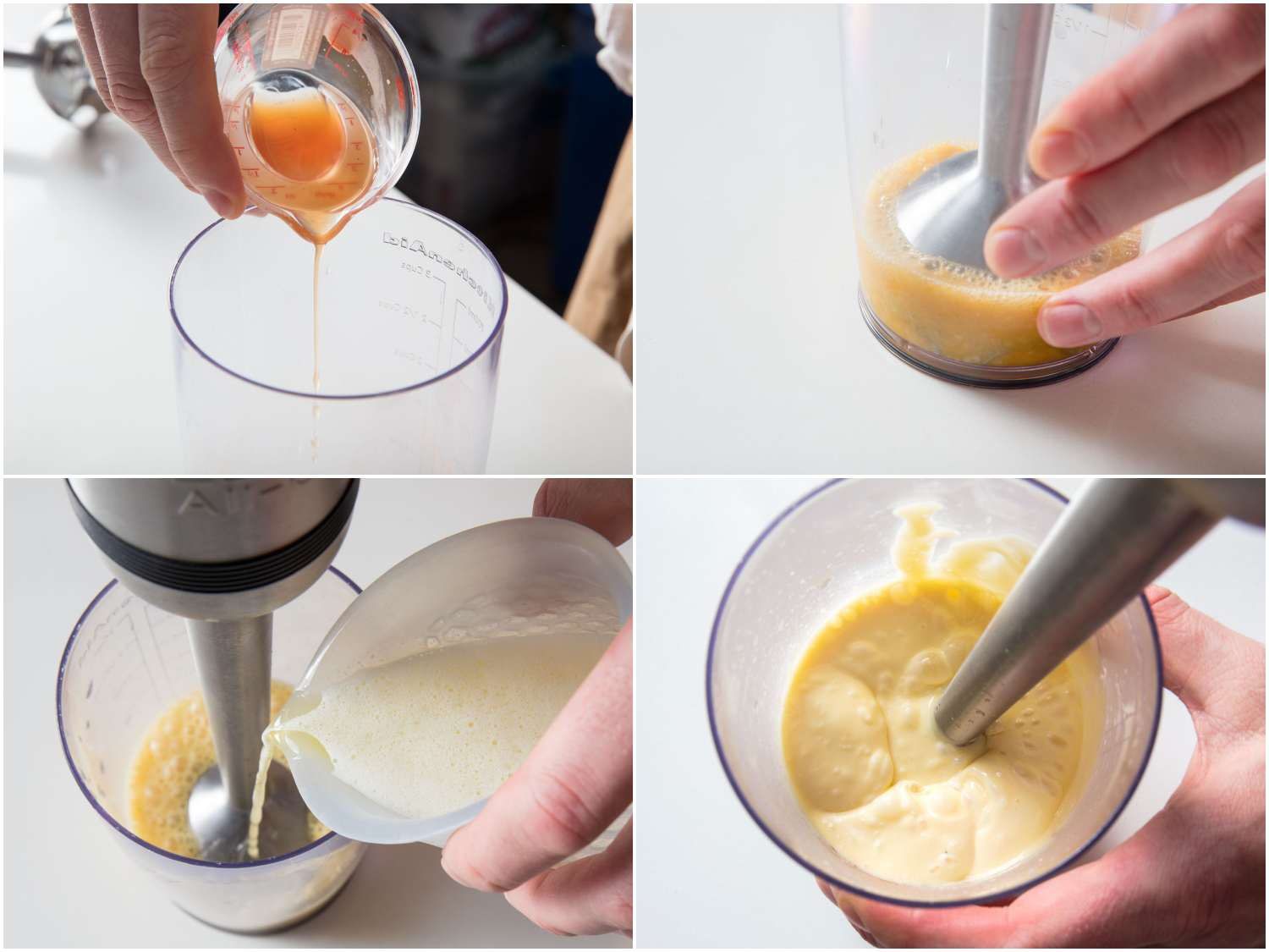 Process shots of blending béarnaise sauce.