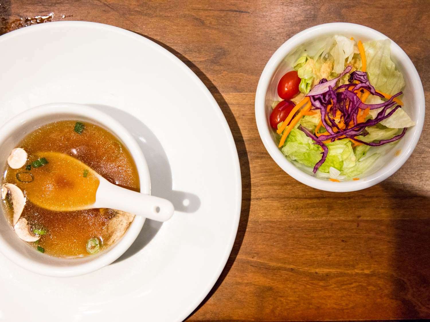 The Benihana's signature onion soup and salad.