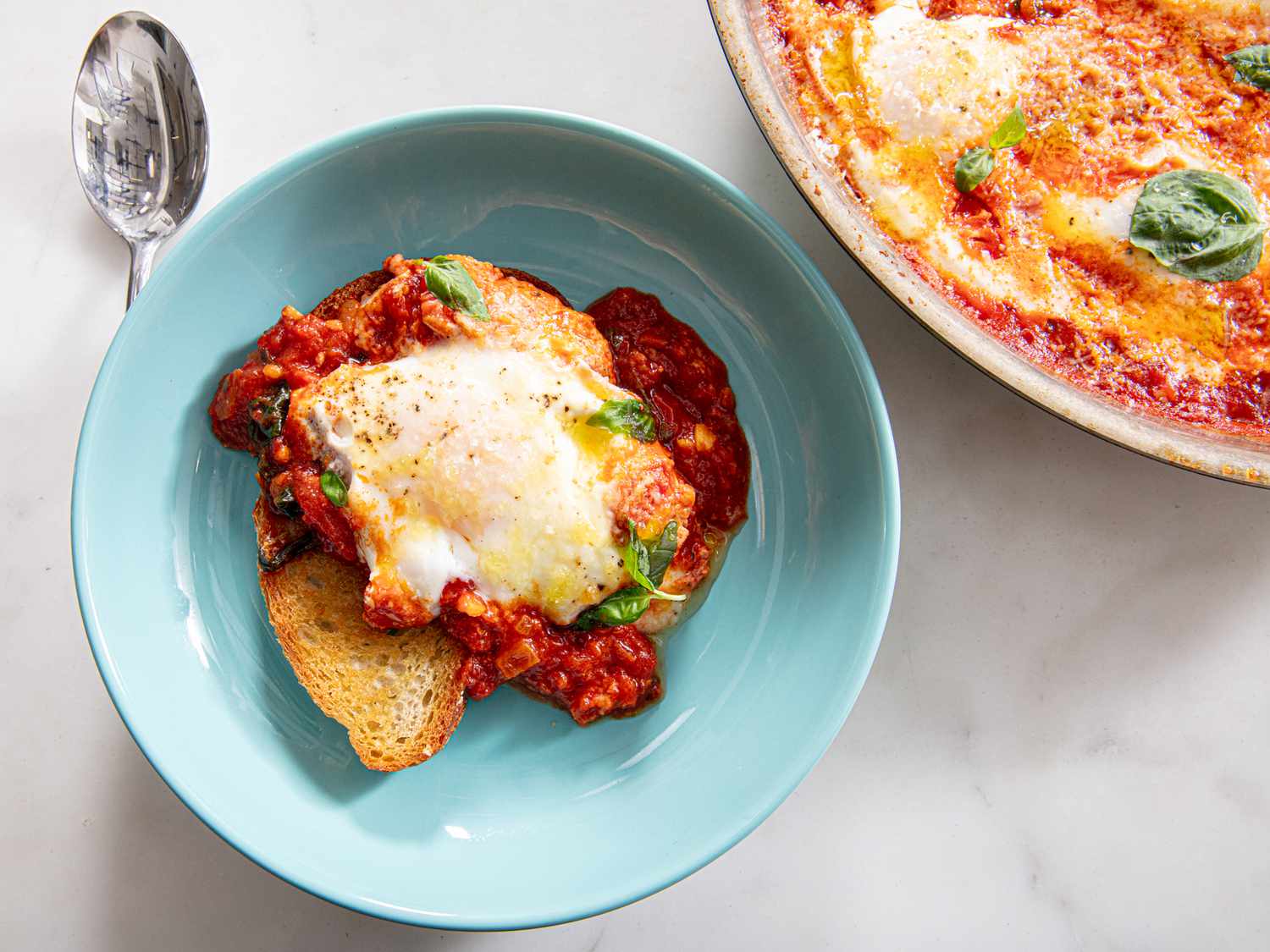 overhead view of eggs in purgatory